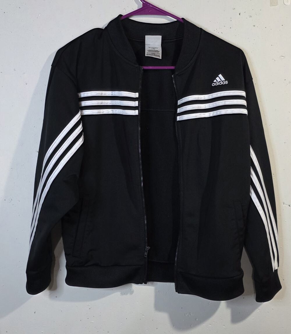 Adidas Soccer Black Jacket Youth Boys Full Zip Track L 14/16 Gently Used